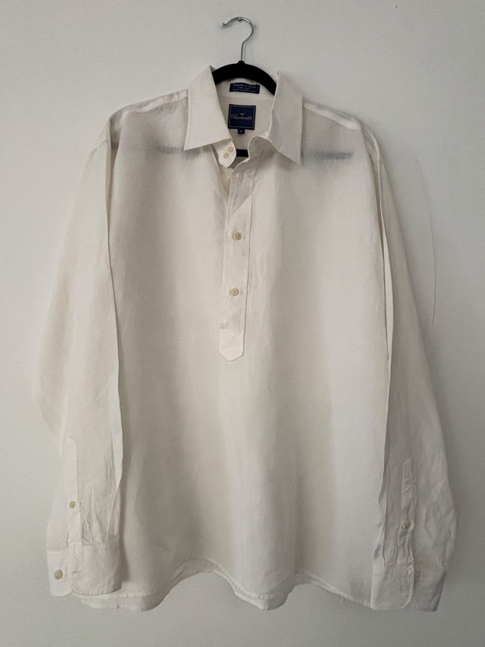 Vintage Faconnable Men's 100% Linen Popover Pullover Shirt Long Sleeve White XL